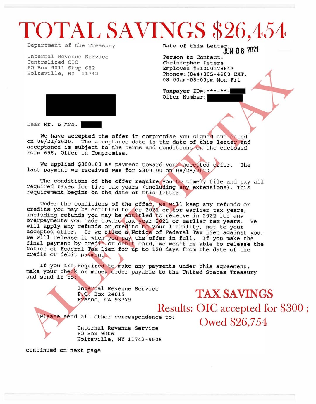 IRS Settlement Letter